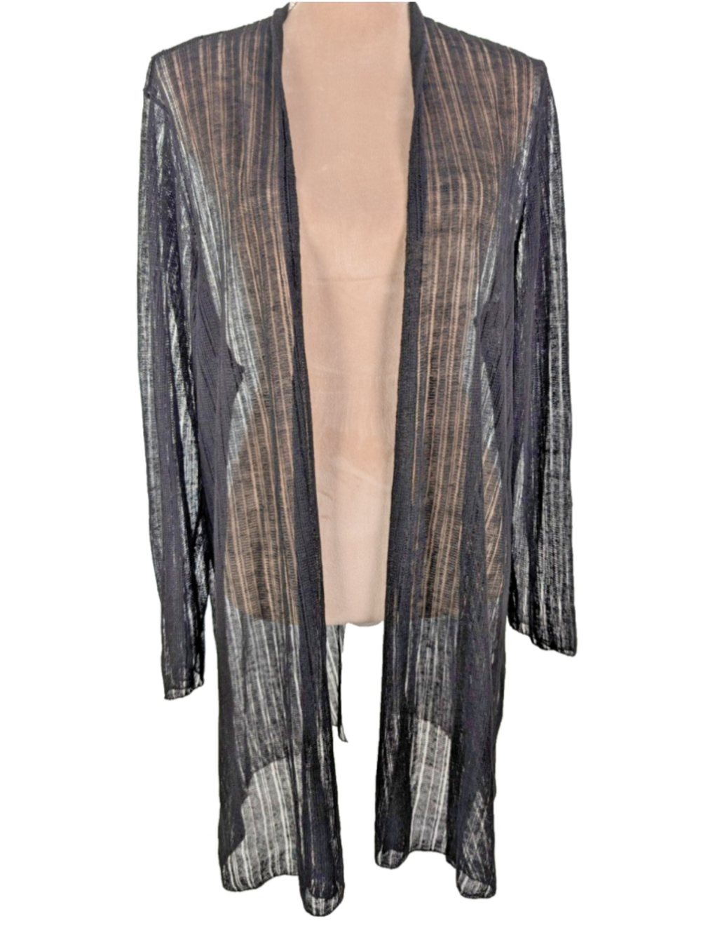 Eileen Fisher Linen Cardigan Sweater Duster Sz XL Black Sheer Classic Beachy